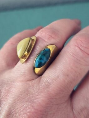 Noonday Boho Coastal Cowgirl Adjustable Brass Stone Statement Ring